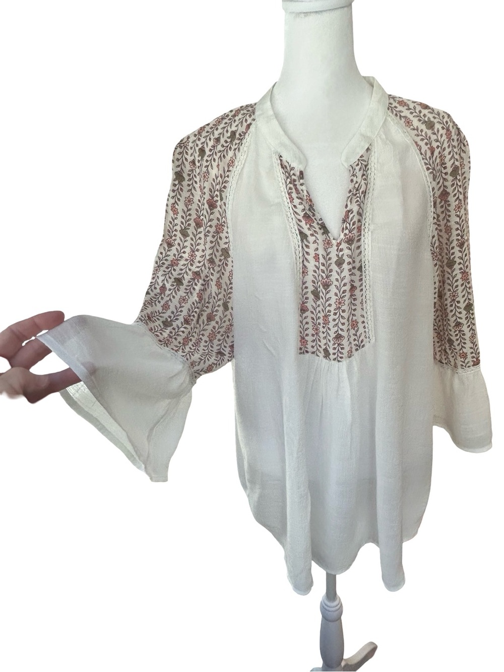 Indigo Rose Cottagecore Bohemian peasant Bib Bell Sleeve Top Blouse plus SZ 3X - Picture 5 of 11